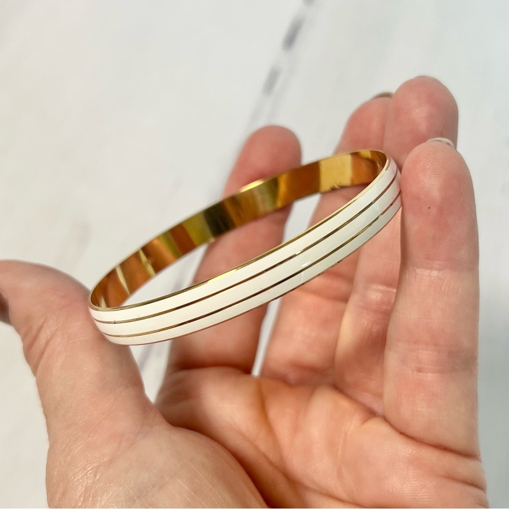 Vintage Napier Gold & White Enamel Bangle Bracelet Minimalist Chic